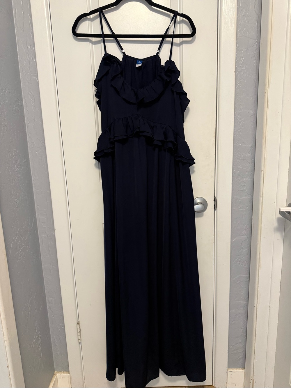 Old Navy Navy Ruffle Maxi Dress with Spaghetti Straps